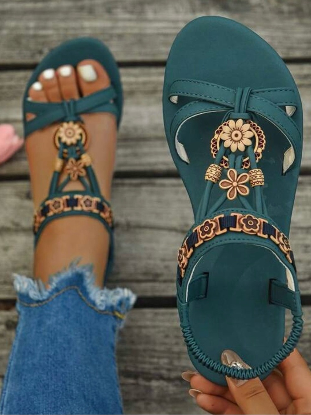 Teal Floral Accent Women's Sandals